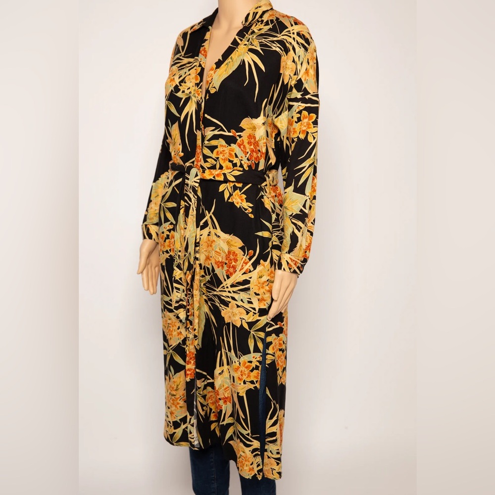 Zara Black and Yellow Floral Duster Dress